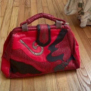Vintage Nas Bag Red Patchwork Faux Leather Crossbody Purse Bag